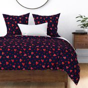 Red on Navy Watercolor Hearts - Large Scale