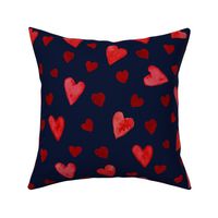 Red on Navy Watercolor Hearts - Large Scale