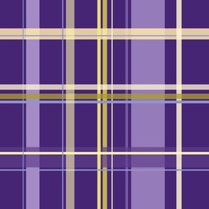 Plaid in dark purple yellow beige periwinkle lavender