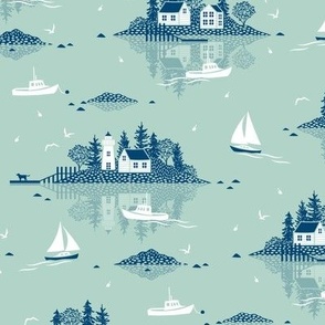 Maine Islands - light teal mint green - small scale