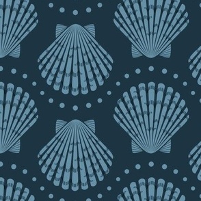 Pretty Scallop Shells - 2 directional - deep muted navy blue - medium scale