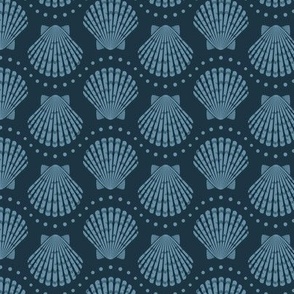 Pretty Scallop Shells - 2 directional - deep muted navy blue - small scale