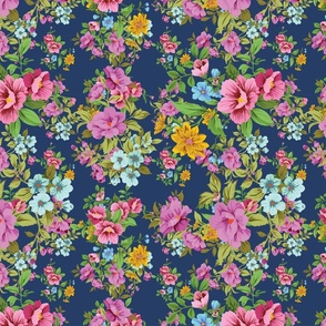 Vintage Blue and Pink Floral Pattern