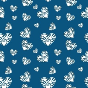 White Jewel Hearts on Blue Background