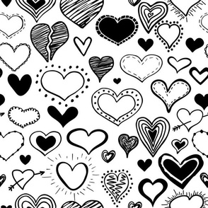 Black and White Drawn Hearts