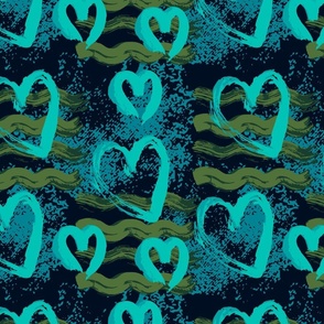 Teal Painted Heart on Blue