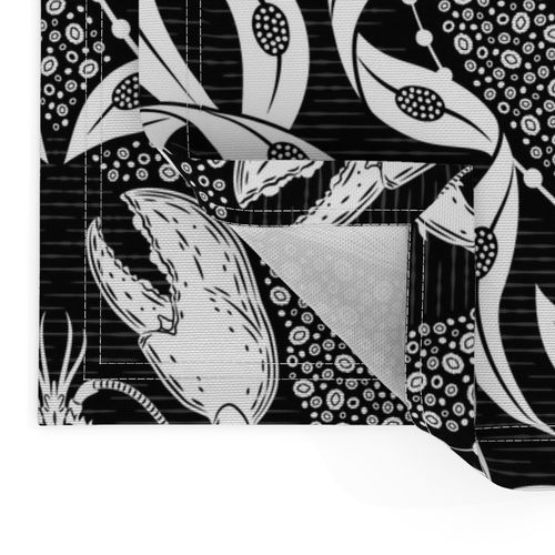 Lobster and Seaweed Nautical Damask - black white - large scale