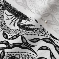 2 directional - Lobster and Seaweed Nautical Damask - white black - small scale