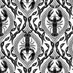 2 directional - Lobster and Seaweed Nautical Damask - white black - small scale