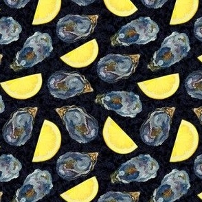 oysters and lemon wedges on charcoal - size s