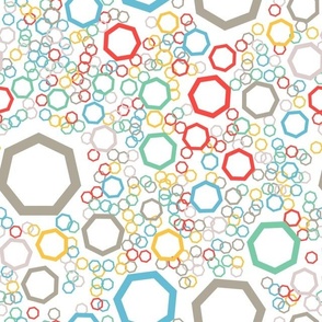 Primary Colored Hexagons (Heptagons) Arrayed on White Background