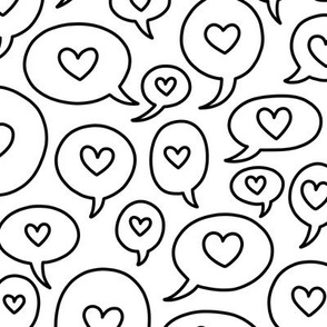 Speech Bubbles with Hearts in Black Outlines on White (Large Scale)