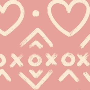 Hearts & XOXO Brushed Stripes on Pink (Large Scale)