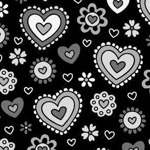 Doodle Hearts in Grays (Large Scale)