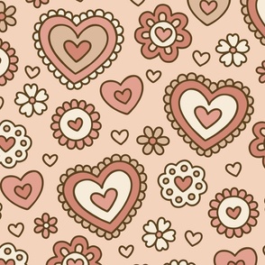 Doodle Hearts in Muted Colors (Large Scale)