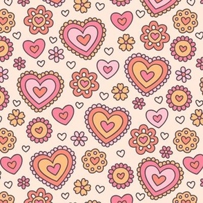 Doodle Hearts in Pink & Orange (Medium Scale)