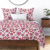 Doodle Hearts in Pink & Red (Large Scale)