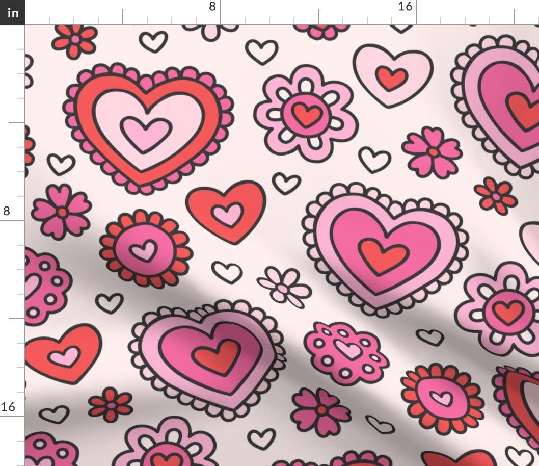 Doodle Hearts in Pink & Red (Large Scale)