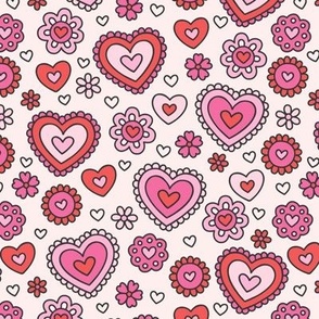 Doodle Hearts in Pink & Red (Medium Scale)