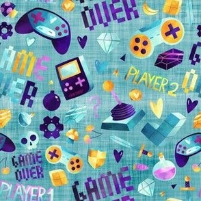 small scale gamer pink teal linen