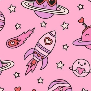 Valentine's Day in Outer Space in Pink & Purple (Large Scale)