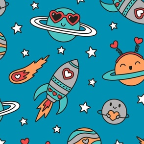 Valentine's Day in Outer Space in Orange & Teal (Extra Large Scale)