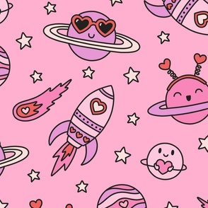 Valentine's Day in Outer Space in Pink & Purple (Extra Large Scale)