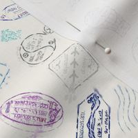 Ditsy Passport Travel Stamps - on orange sheen