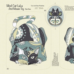 Mod Cat LuLu-Sew and Cut -Slate blue forest