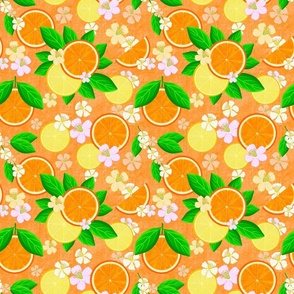 Oranges and Lemons on Orange Background
