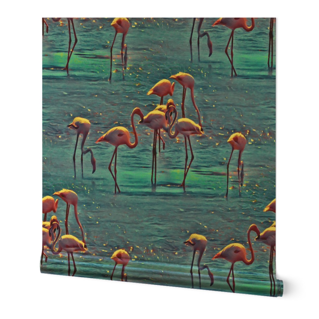 Flamingos at Sunset