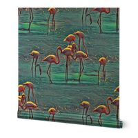 Flamingos at Sunset