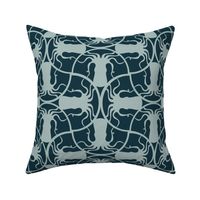 DECO OCTOPUS - DUSTY BLUE ON TEAL