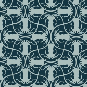 DECO OCTOPUS - DUSTY BLUE ON TEAL