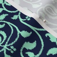 Spring paisley Ikat vines - mint on midnight blue - Ethnic Floral - medium