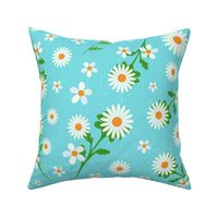 Textured daisy flower on aqua blue,  daisy print