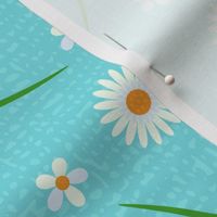 Textured daisy flower on aqua blue,  daisy print