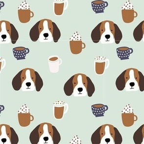 Beagle dogs with coffee on mint