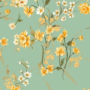 Mademoiselle Yellow and White Flowers- Soothing Mint