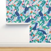 whimsical toucan forest/light blue/jumbo scale