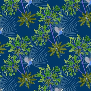 Agapanthus Chinoiserie Lace #2 - ocean blue, medium 