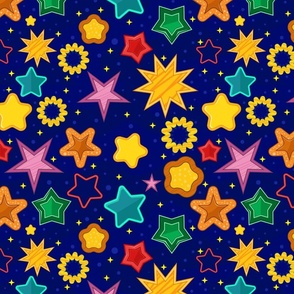 Colorful Stars and Suns on A Deep Blue Sky