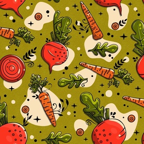 Carrots and Beetroot on Green Background / Large Scale