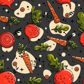 Carrots and Beetroot on Gray Background / Small Scale