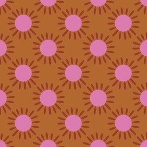 Sunny - brown pink  (barefoot and boho collection) Sweet sun repeat sunshines for this warm earthy blender print.