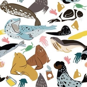 Seals and Sea Lions Ditsy Print Pattern