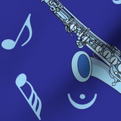 Large Saxophone Music Notes Blue
