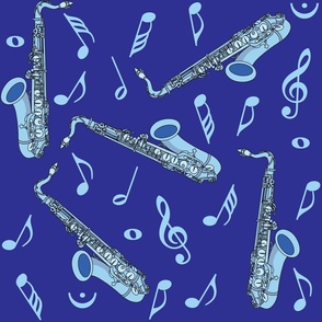 Large Saxophone Music Notes Blue