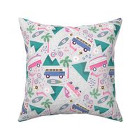 Camper van adventure ditsy, pink