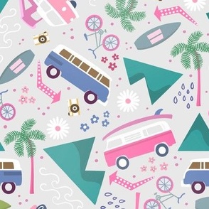 Camper van adventure ditsy, pink